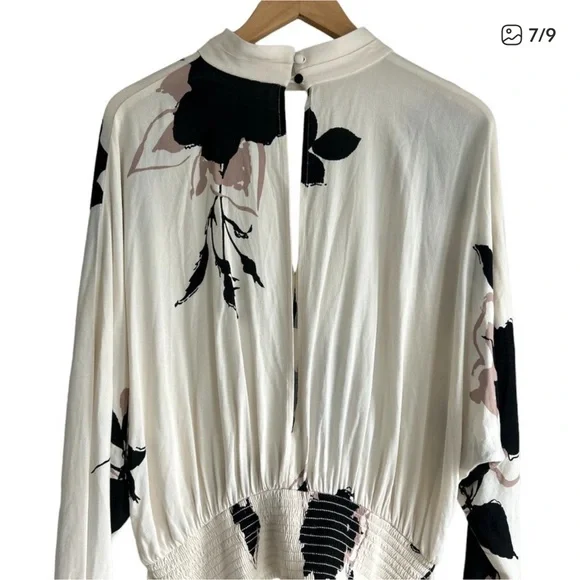 Free People Black and White Floral Wrap Blouse - Picture 7 of 9